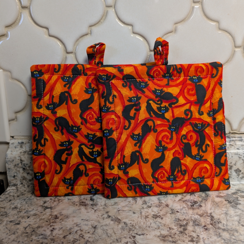 Orange Cat Pattern Pot Holders
